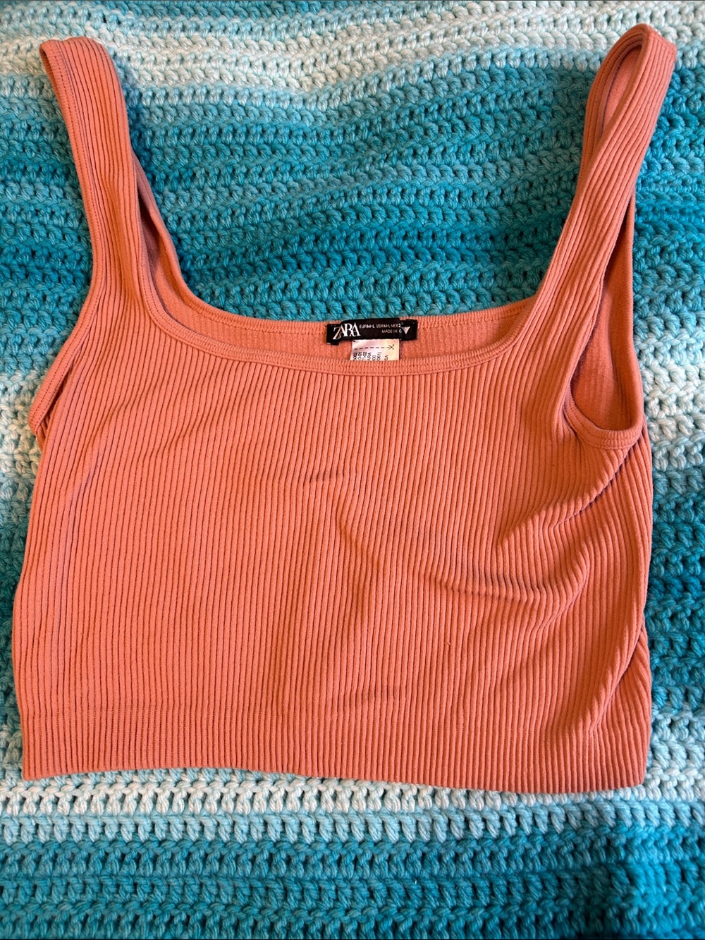 Zara Ribbed Square-Neck Crop Top in Coral